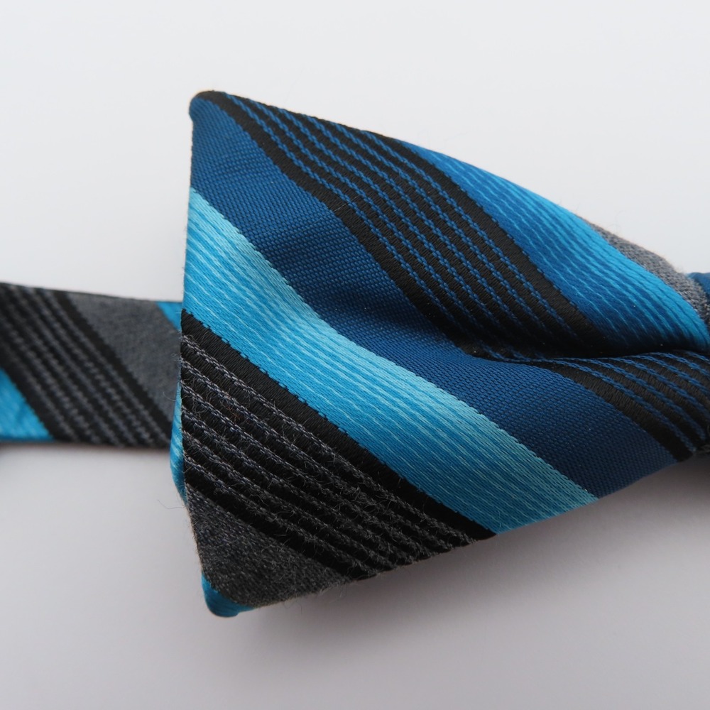 J Ferrar Bow Tie Polyester Blue Gray Striped 2" Wide Pre Tied - Picture 2 of 4